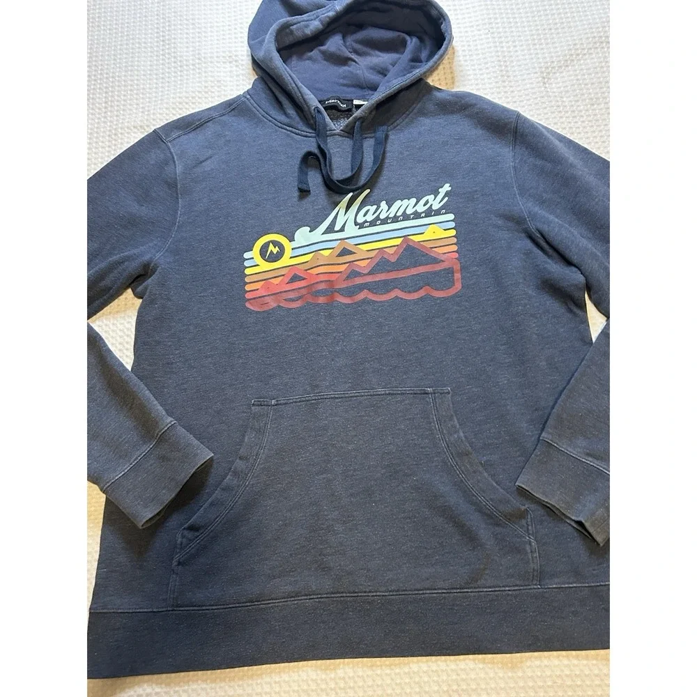 Marmot - Men's - Medium- Blue Mountain Graphic- Hoodie - Blue Gray